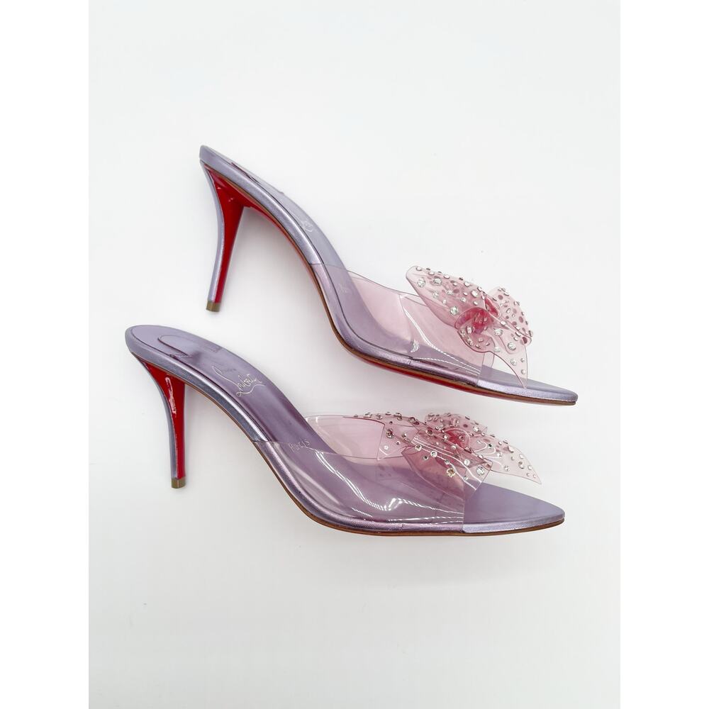 Christian Louboutin Aqua Strass PVC Pink Crystal Bow Pointed Toe Mules EU 38.5 - Picture 5 of 15